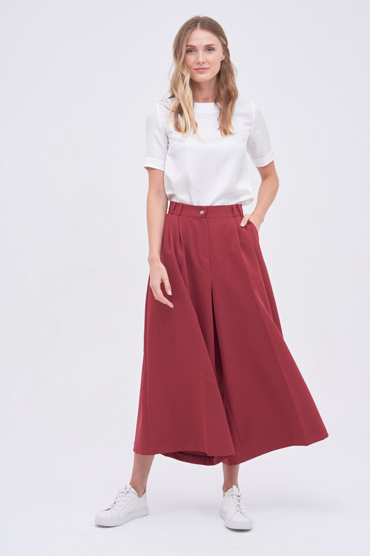 Wide-Leg Trousers – Model P307 Wine color
