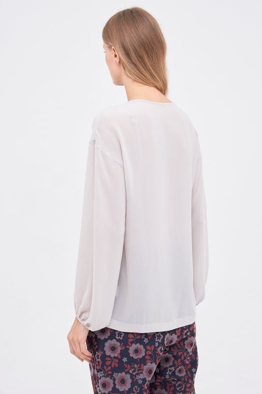 Silver Loose-Fit Blouse in 100% Natural Silk Model B275